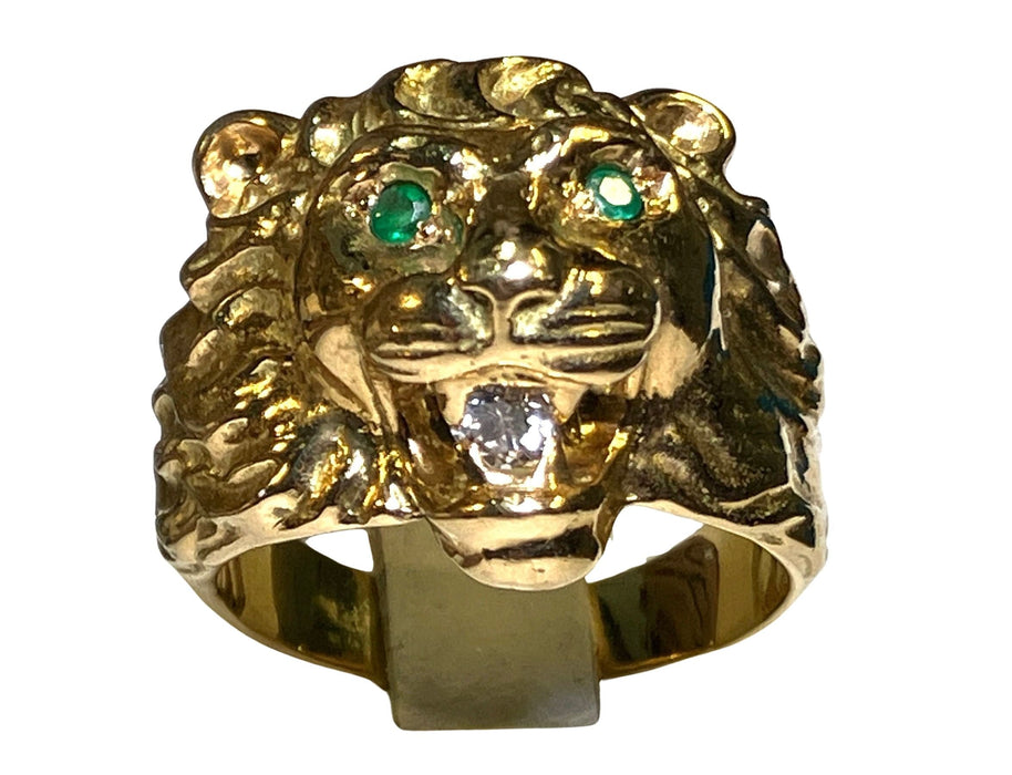 Bague 64 Bague lion or jaune émeraudes 58 Facettes