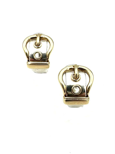 Boucles d'oreilles HERMES. Collection "Boucle sellier", boucle d'oreille argent et or 18K 58 Facettes