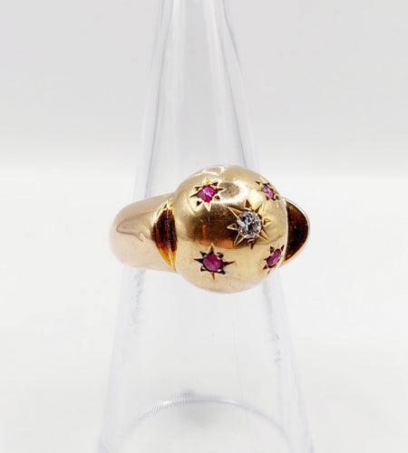 Bague 53 Bague art déco dôme bombé or rose diamant et rubis serti étoilé 58 Facettes A04368