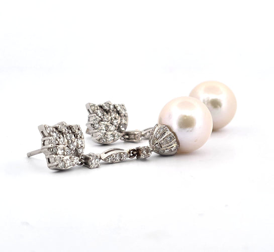 Boucles d'oreilles Superbes boucles d'oreilles en platine avec diamants et perles 58 Facettes
