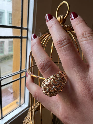 Bague 55 Bague Or Jaune 18 Carats Avec Détails En Dentelle Diamants 1.02 Carats 58 Facettes