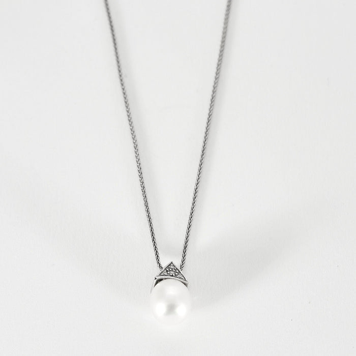 Collier or blanc perle diamants