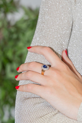 Bague Or jaune, Or blanc Saphir, Diamant