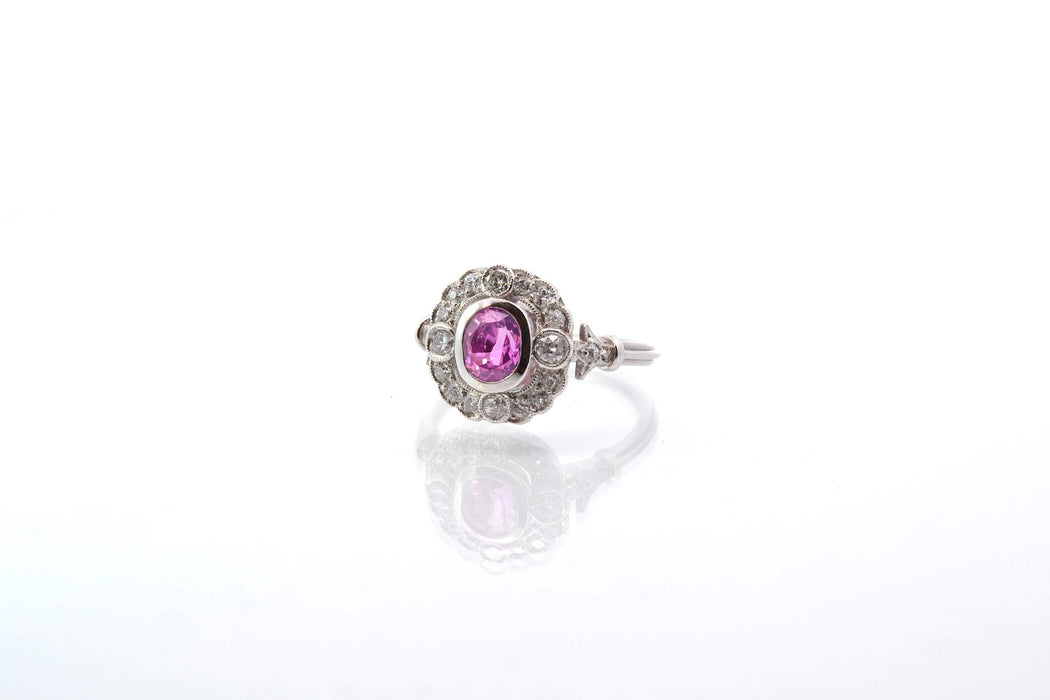 Bague Platine Saphir rose Diamants