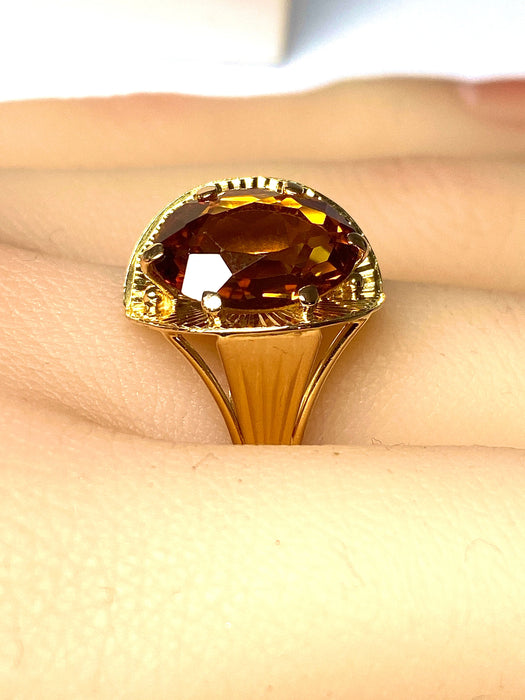 Bague style Art Déco or rose citrine