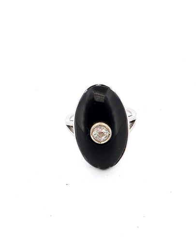 Bague 55 Bague en platine avec onyx et diamant central 58 Facettes