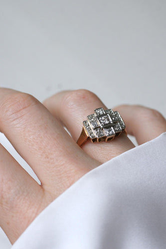 Bague 62 Bague Art Déco Tank Escalier or rose, platine, diamants 58 Facettes