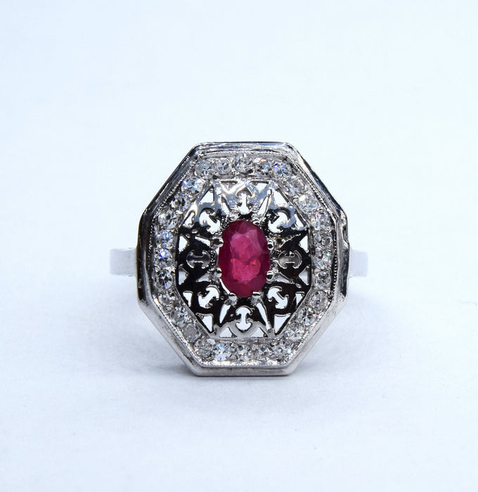 Bague Art Déco rubis diamant