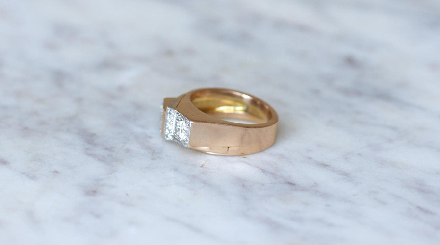 Bague 57 Bague Tank Asymétrique Diamants 1,20 Cts 58 Facettes