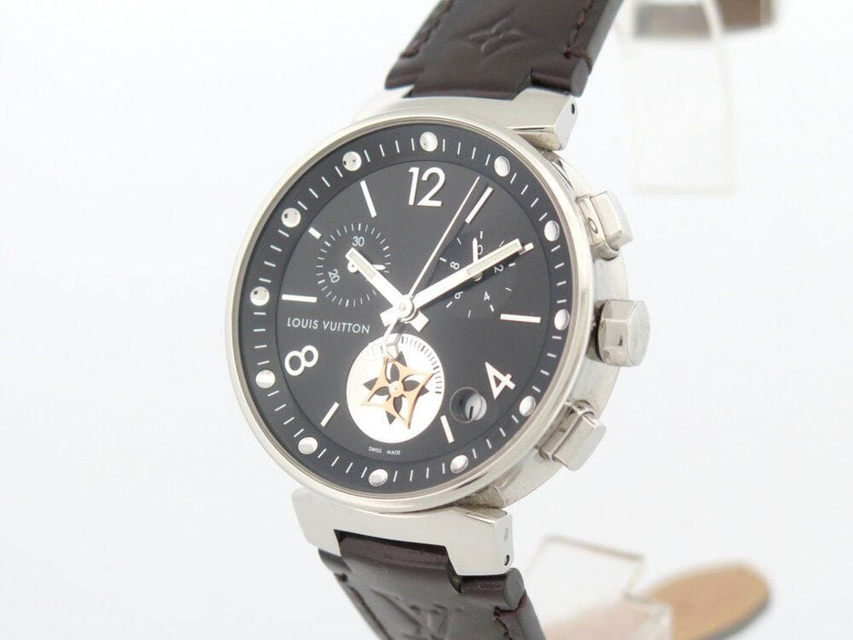 Montre montre LOUIS VUITTON tambour moon star quartz 38 mm chrono en acier 58 Facettes 261363