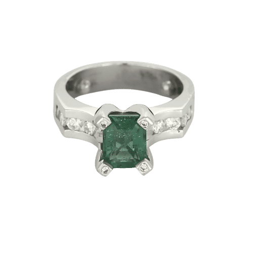 Bague 44 Bague moderniste or gris, émeraude et diamants 58 Facettes DADB-19