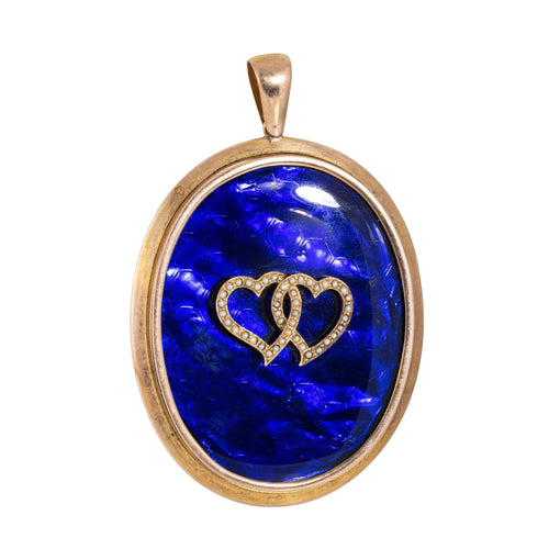 Pendentif Pendentif antique victorien en forme de double cœur en or rose 10 carats, perles de rocaille 58 Facettes G13702