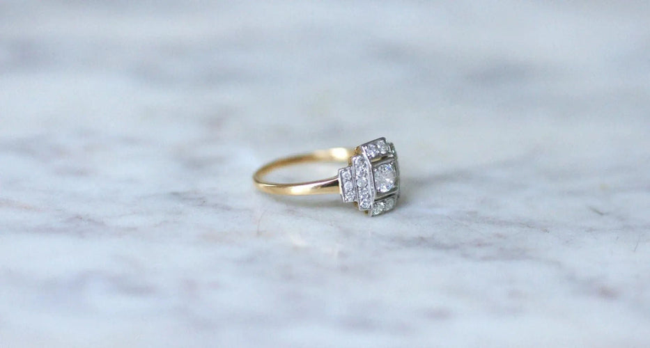 Bague Bague Art déco Diamants Or Jaune et Platine 58 Facettes