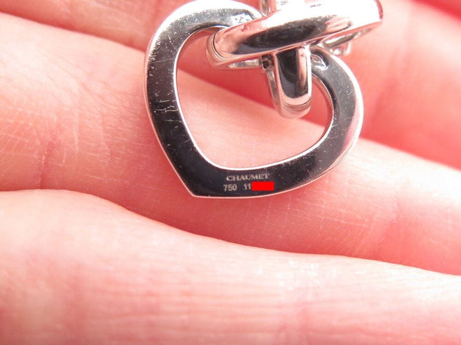 collier CHAUMET pendentif coeur lien 40cm or blanc 18k diamants 0.5ct