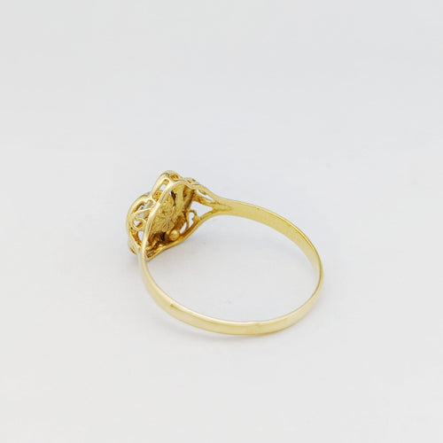 Bague fleur en or jaune et perle