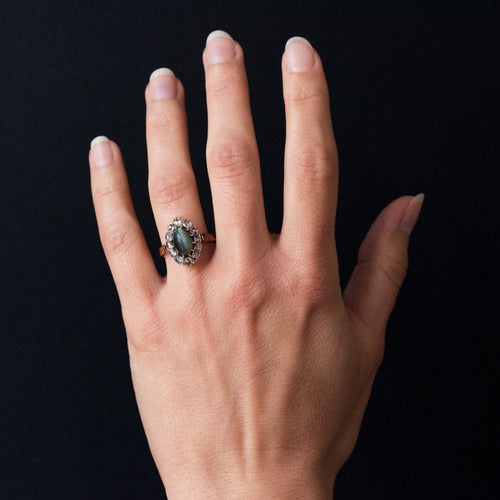 Bague 55 Bague ancienne chrysobéryl oeil de chat et diamants 58 Facettes 19-378-50