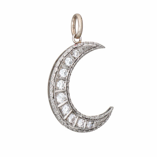 Pendentif Vintage Art Déco Platinum Diamond Crescent Moon Pendant 58 Facettes G14034