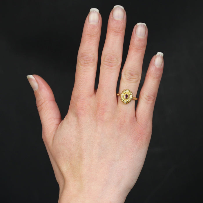 Bague 54 Bague or jaune d'occasion rubis diamants 58 Facettes 21-674A