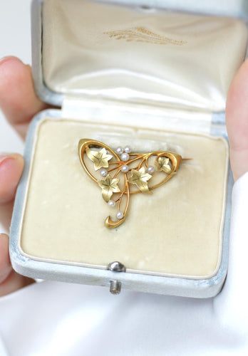 Broche Hubert Martincourt Broche Art Nouveau or jaune et perles 58 Facettes