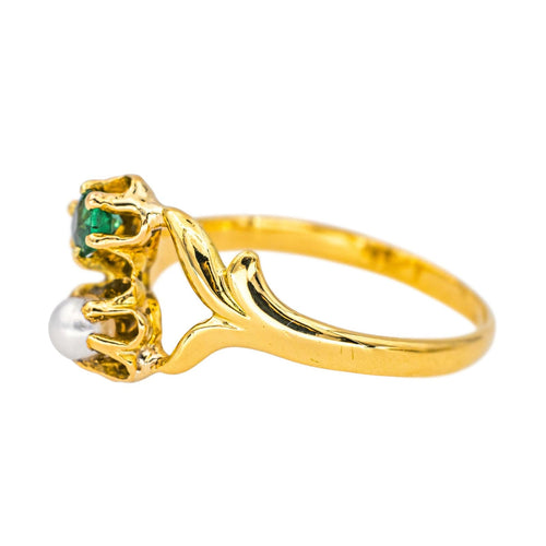 Bague 50 Bague Or jaune Emeraude, Perle 58 Facettes 4383449RV