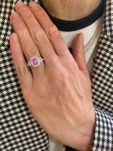 Bague 53 Bague Saphir Rose Diamants Or Gris 18 Carats 58 Facettes BSR70