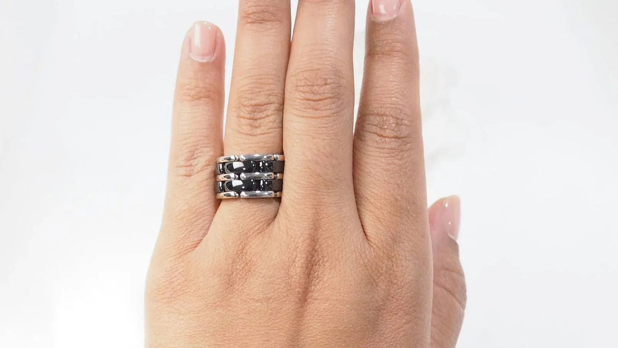 Bague 61 CHANEL - Bague souple ULTRA or blanc, céramique noire 58 Facettes 32721