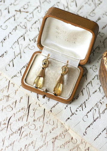 Boucles d'oreilles Anciennes boucles d'oreilles or jaune, goutte citrine - vers 1900 58 Facettes