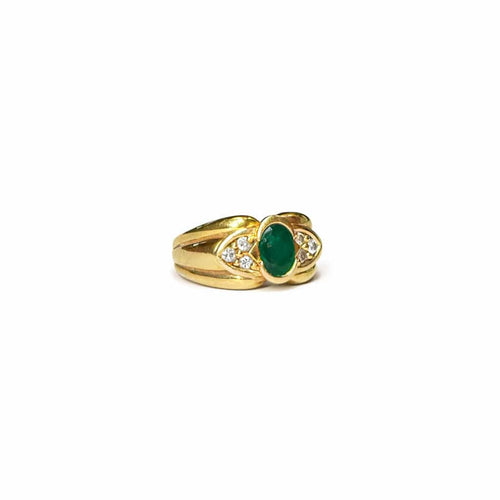 Bague 53 Bague godronnée or jaune émeraude 58 Facettes REF2575-343