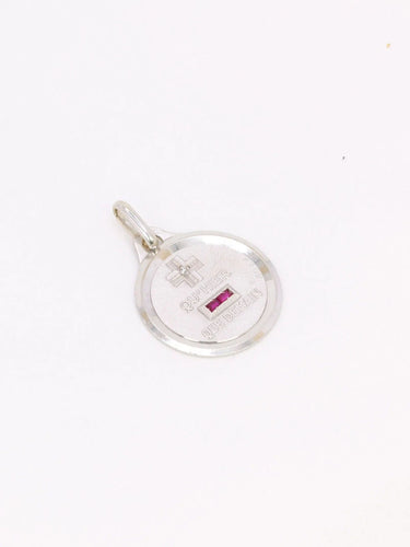 Pendentif Médaille amour AUGIS ronde or blanc Plus qu'hier moins que demain diamant rubis 58 Facettes J630