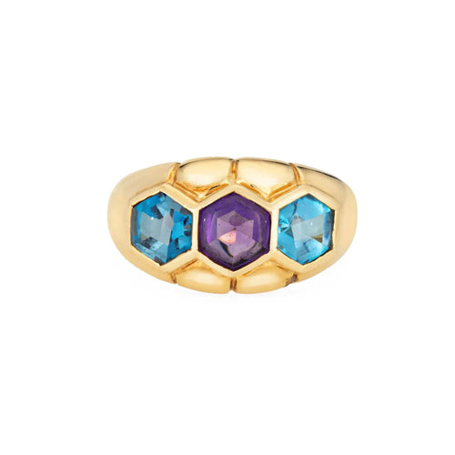 Bague 53 Bague vintage en or jaune avec améthyste et topaze bleue 58 Facettes G13634