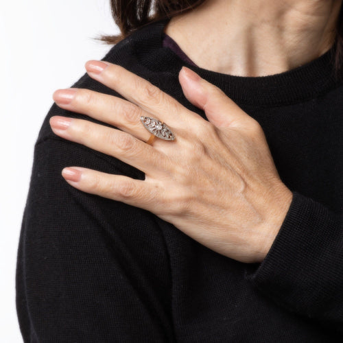 Bague 54 Bague navette antique édouardienne en or 18 carats et platine, avec diamants, taille 7,5 58 Facettes G13872