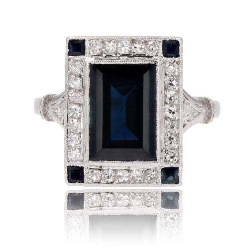 Bague 55 Bague platine saphir diamant art déco 58 Facettes 23-374