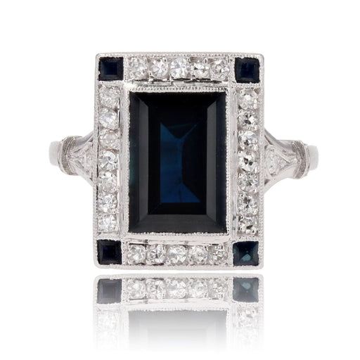 Ring 55 Platinum sapphire diamond art deco ring 58 Facettes 23-374