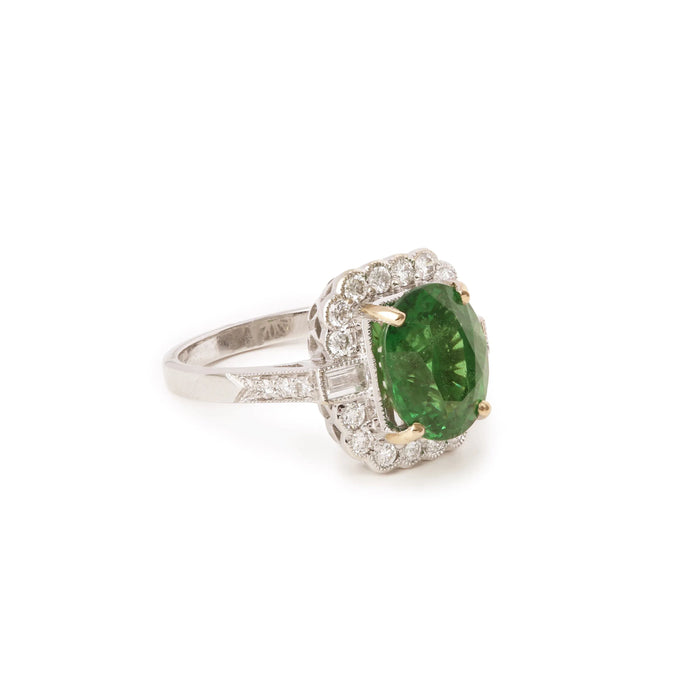 Bague Pompadour grenat Tsavorite 4.54 carats, diamants