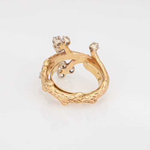 Bague 49 Bague branche d'arbre vintage en or jaune et diamants des années 60 58 Facettes G13972