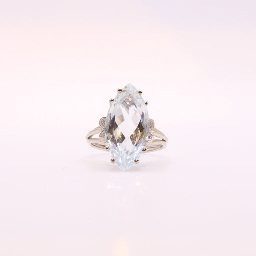Ring 56 Marquise Aquamarine and diamond ring on white gold 58 Facettes