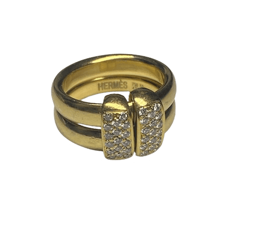 52 HERMES ring - DOUBLE RINGS YELLOW GOLD DIAMOND RING 58 Facettes
