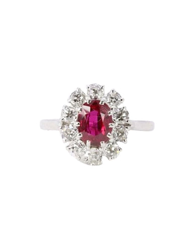 Bague 55 Bague marguerite or blanc rubis ovale diamants 58 Facettes 1023.1