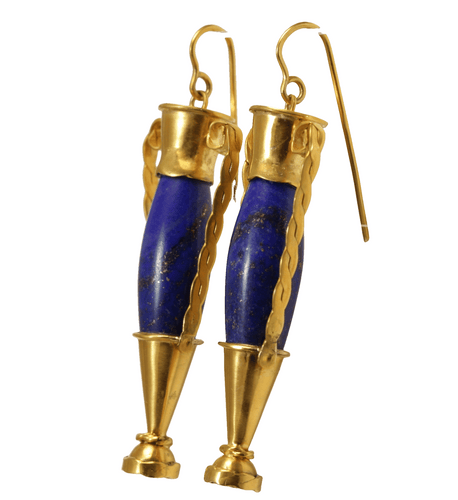 Boucles d'oreilles Boucles d'oreilles amphores antiques en or jaune et lapis-lazuli Castellani 58 Facettes 7684