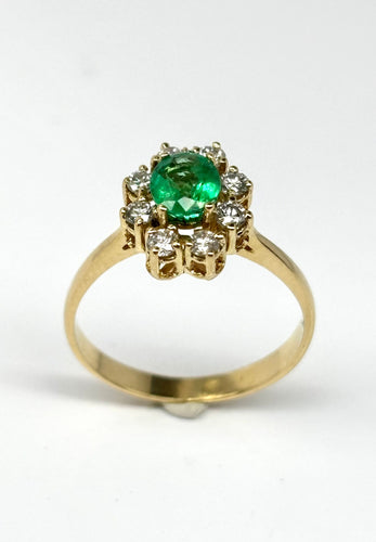 Bague 55.5 Bague rosette contemporaine en or jaune avec une émeraude de 0,6 ct AA+ et des diamants de 0,32 ct 58 Facettes E37