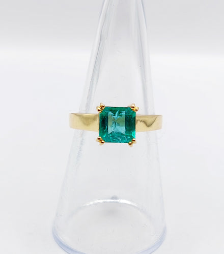 Bague 52.5 Bague solitaire Art déco en or 18k et émeraude 1,20 carat vintage 58 Facettes A06510