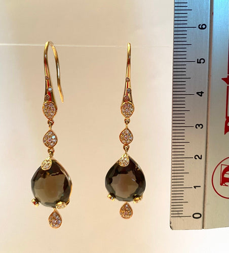 Boucles d'oreilles pendantes Pasquale Bruni - Sissi en or jaune 18 carats, quartz fumé et diamants