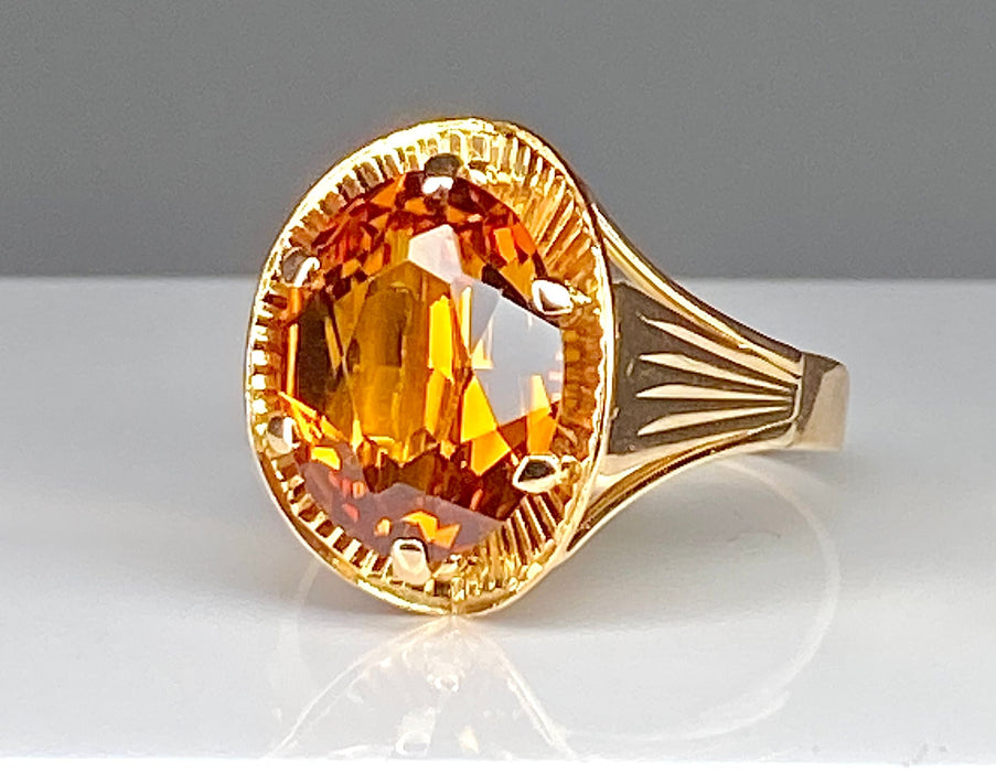 Bague style Art Déco or rose citrine