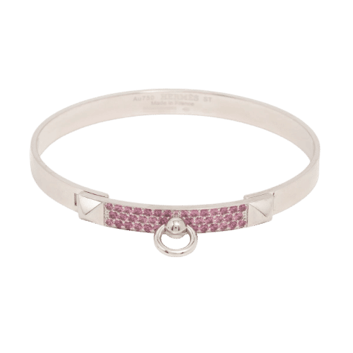 HERMES - Bracelet Collier de chien Or blanc et Saphir 58 Facettes