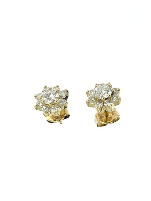 Boucles d'oreilles fleur en or jaune avec diamants certifié HRD