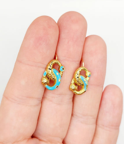 Boucles d'oreilles Dormeuses victorienne or jaune infini et émail bleu (circa 1870) 58 Facettes A06050