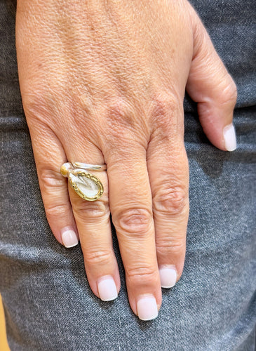 Bague 53 Bague Hermes Fer à cheval en or et corps en argent 58 Facettes