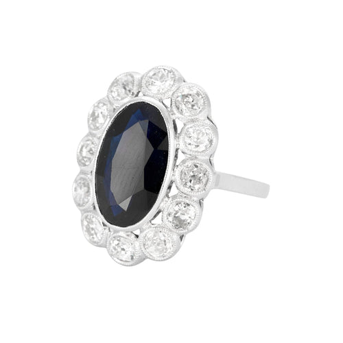 Bague 52 Bague pompadour platine, saphir et diamants 58 Facettes