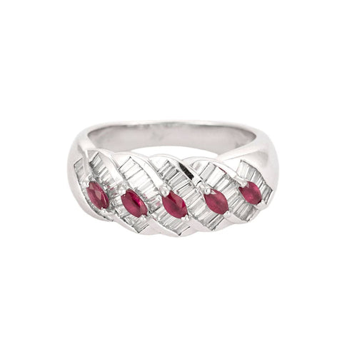 Bague 56 Bague or blanc, diamants et rubis 58 Facettes CRE0041X3
