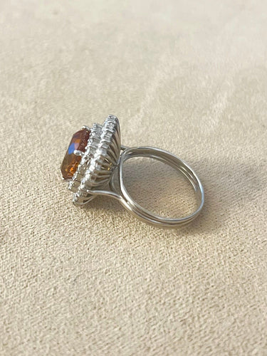 Bague 55 Bague Pompadour citrine 4,5 carats et diamants en or blanc 58 Facettes